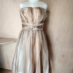 Vintage 50s Chiffon 1950s Strapless Gown Cocktail Dress Empire Waist